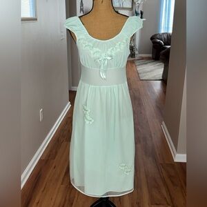 Vintage Charmode Sears Roebuck & Co 1960’s pale aqua embroidered gown, sz 32
